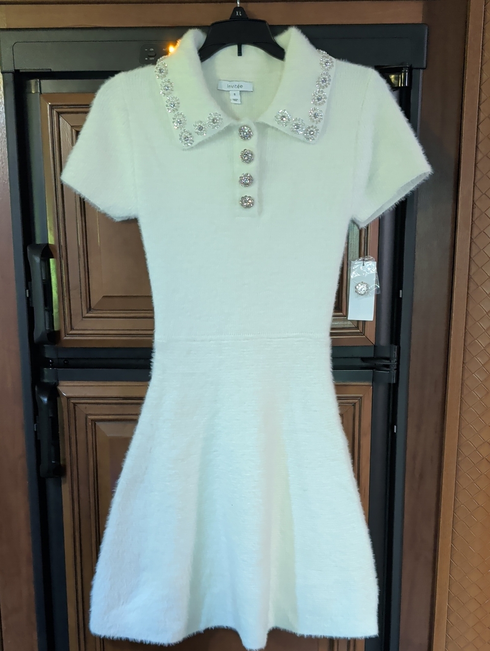 Cream Career Sweater Midi Dress with Jewel Buttons Invitee